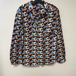 Biden Classic Blue Pink Brown White Horse Print Shirt Plus Size 20